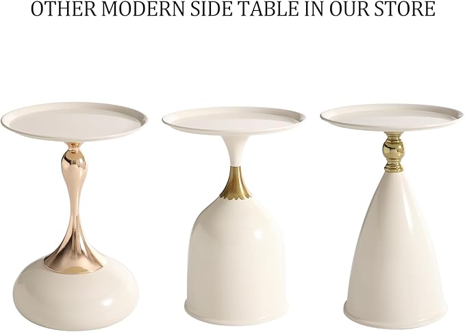 Small Round Side Table for Small Spaces, White Pedestal Modern Couch End Tables for Living Room, Unique Accent Sofa Drink Table Metal Martini Tables for Recliner, Bedroom