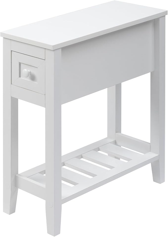 Narrow Side Table for Small Spaces, White, Set of 1, 24" L x 8.5" W x 24" H