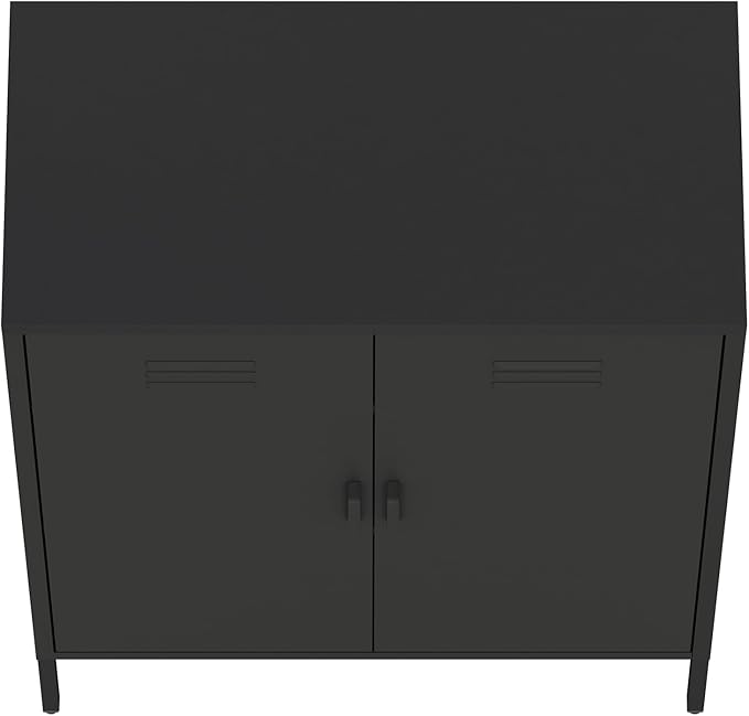 Manhattan Comfort Naomi Modern Metal Accent Cabinet, Minimalist Storage Cabinet with Doors & Adjustable Shelves, Vented Doors, Sturdy Steel Build, Versatile & Multi-Purpose Home Furniture, Black