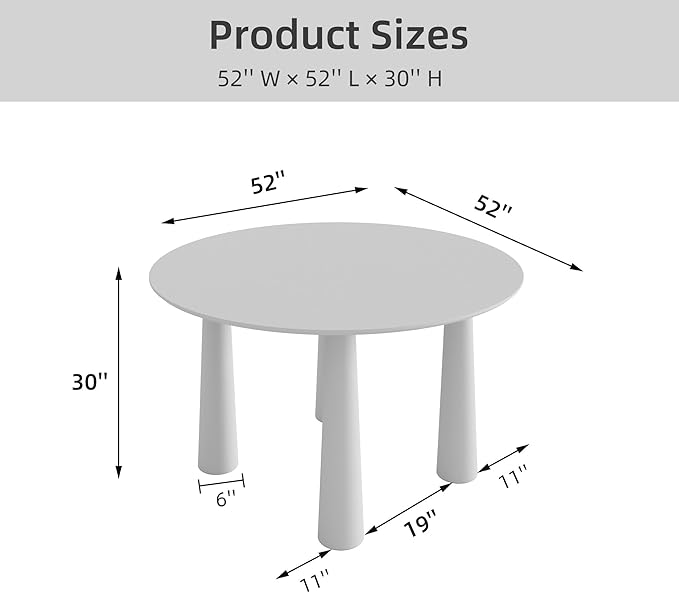 Casaphoria 52" Round Dining Table, Kitchen Table for 6 with Arc-Shaped Edge Top and Cylindrical Legs, Easy Assembly for Living Room, Dining Room, Walnut