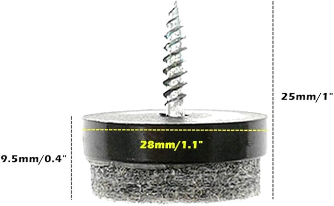 ALIMITOPIA 40pcs Screw-on Furniture Felt Pad Chair Glide Slider Hardwood Floor Protector for Wooden Leg Feet of Chair Table Furniture(Φ28mm or 1.1";Black)