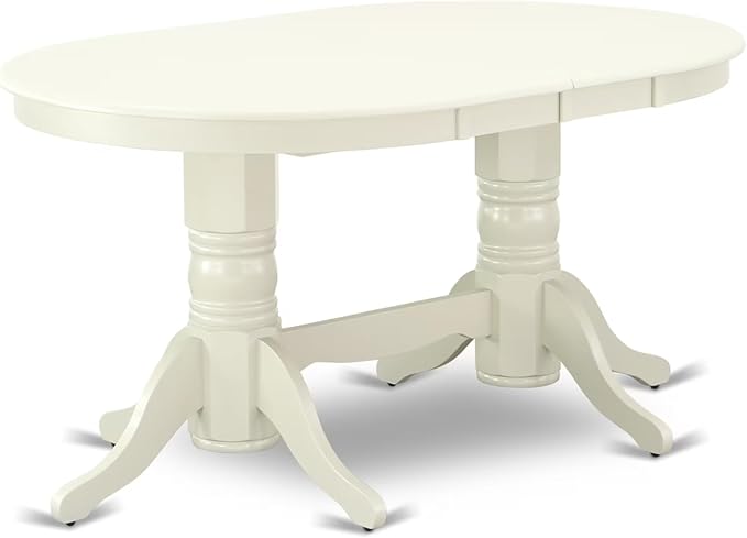 East West Furniture VAAB9-LWH-64 9 Piece Modern Dining Table Set Includes an Oval Wooden Table with Butterfly Leaf and 8 White Faux Leather Parson Dining Chairs, 40x76 Inch, Linen White