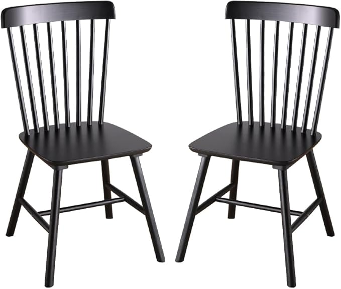 Wooden Windsor Dining Chairs Set of 2 Wood Dining Room Chair Black Spindle Side Kitchen Room Country Farmhouse Chairs