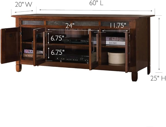 Leick Home 89360 Rustic Oak TV Stand with Slate Tiles and Enclosed Storage for 65" TV, Distressed Rustic Autumn
