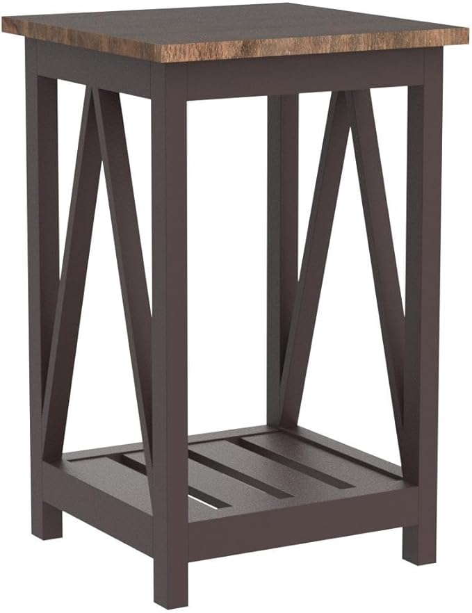 ChooChoo Farmhouse End Table, Rustic Vintage End Side Table with Storage Shelf for Small Spaces, Nightstand Sofa Table for Living Room, Bedroom Espresso 2 Pack