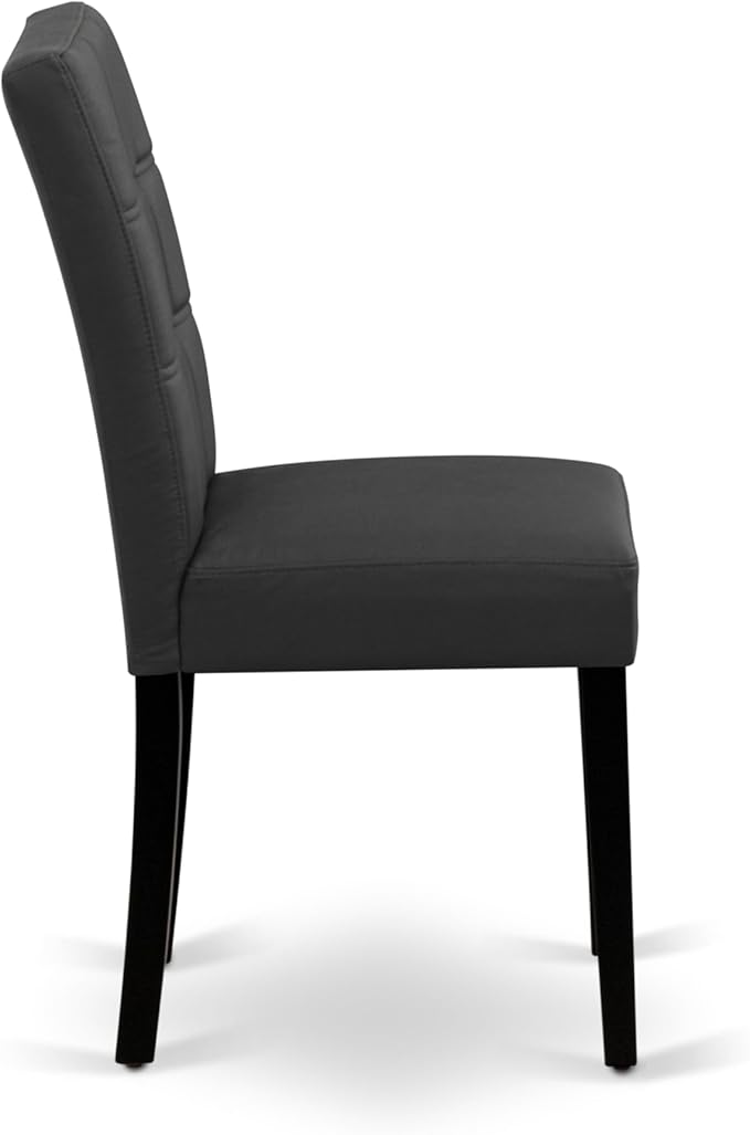 East West Furniture LGAS7-BLK-12 7 Piece Dinner Table Set Contain A Dining Table and 6 Dark Gray Polyester Fabric Person Chairs with Stylish Back- Black Finish