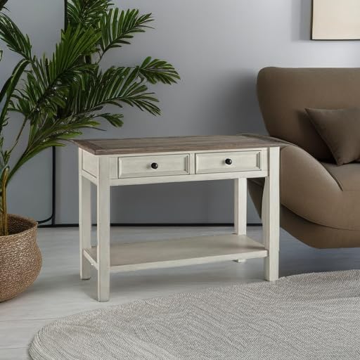 Signature Design by Ashley Bolanburg Farmhouse Rectangular Two Tone Sofa Table, Antique Cream