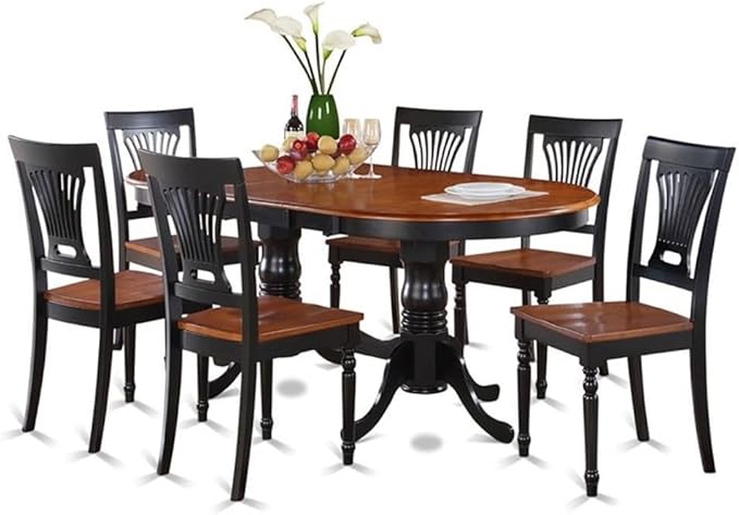 East West Furniture PLAI7-BLK-W 7 Piece Dining Room Table Set Consist of an Oval Kitchen Table with Butterfly Leaf and 6 Dining Chairs, 42x78 Inch, Black & Cherry