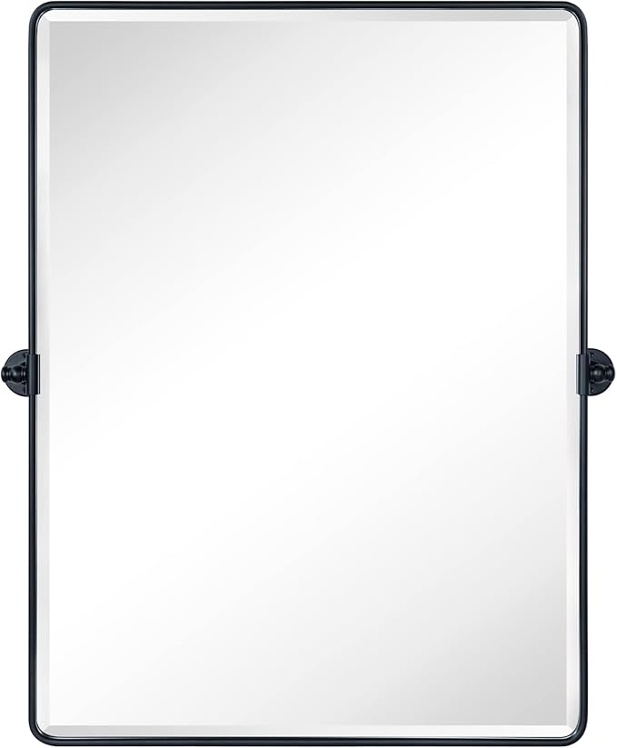 TEHOME 30x40 Pivot Mirror Matt Black Tilt Bathroom Vanity Mirror Large Black Metal Framed Rectangle Tilting Beveled Vanity Mirrors for Wall, Vertical Hanging