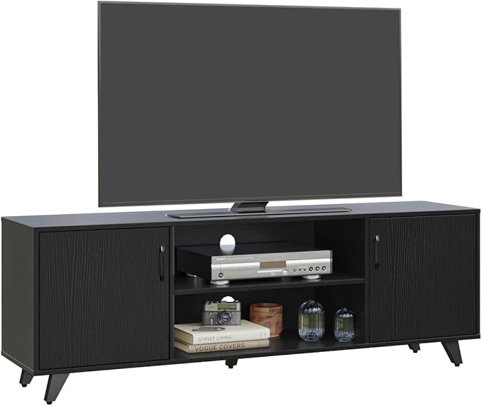 Panana Mid Century TV Stand Entertainment Center with 2 Doors, Wooden Medial Console Table for Living Room Furniture, 53.5" x 15" x 21.7" (Black)