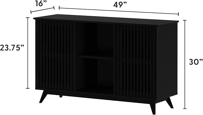Plank+Beam Mid-Century Modern Wood TV Stand, Solid Wood Entertainment Console with Storage, 49" L x 16" W x 30" H, Black