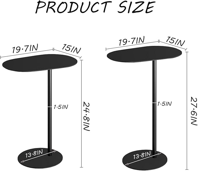 C-Shaped Side Table, Iron End Table for Couch Sofa and Bed, Small Metal Black Side Tables for Living Room Bedroom (Black, High-27.6in/70cm)