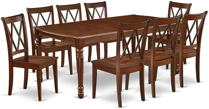 East West Furniture DOCL9-MAH-W 9 Piece Dining Table Set Includes a Rectangle Dining Room Table with Butterfly Leaf and 8 Wooden Seat Chairs, 42x78 Inch, Mahogany