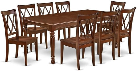East West Furniture DOCL9-MAH-W 9 Piece Dining Table Set Includes a Rectangle Dining Room Table with Butterfly Leaf and 8 Wooden Seat Chairs, 42x78 Inch, Mahogany