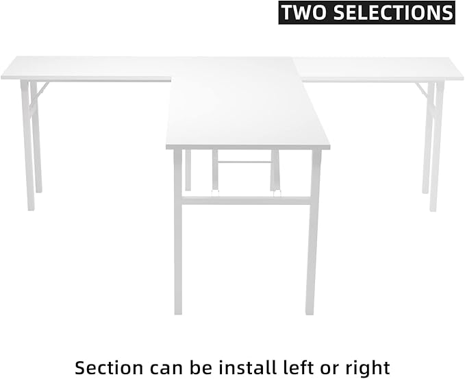DlandHome Reversible L-Shaped Desk Large Corner Desk Folding Table Computer Desk Home Office Table Computer Workstation, White DND-ND11-WW