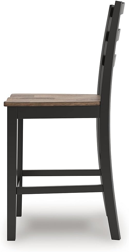Signature Design by Ashley Wildenauer Farmhouse Armless Ladder Back Counter Height Bar Stool with Footrest, Set of 2, Light Brown & Black