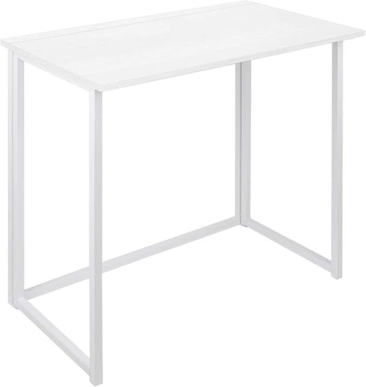 Leopard Folding Computer Desk for Small Spaces, No-Assembly Space-Saving Home Office Desk, Foldable Computer Table, Laptop Table, Writing Desk, Compact Study Reading Table (White)