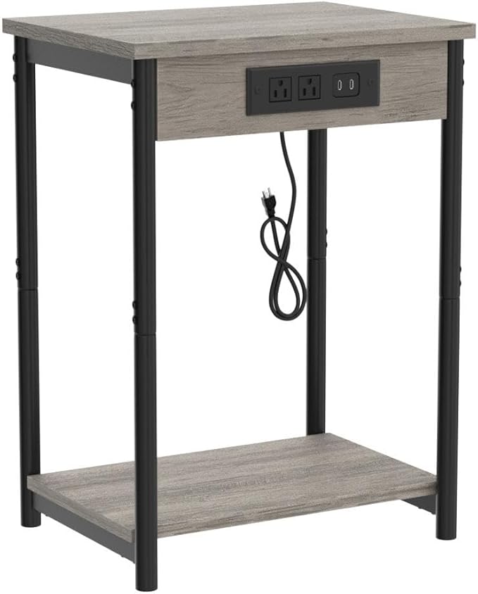 TUTOTAK Small Night Stand with Charging Station, End Table Set of 2, Side Table with USB, 21.8”H Nightstand with Storage Shelf, Sofa Couch Table TB01BG029 (2 pcs)