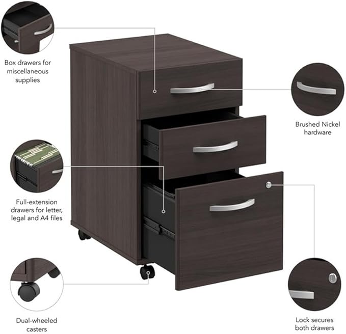 Bush Business Furniture Arrive 3 Drawer Mobile File Cabinet - Assembled in Storm Gray, Rolling Document Storage for Reception Area or Professional Office