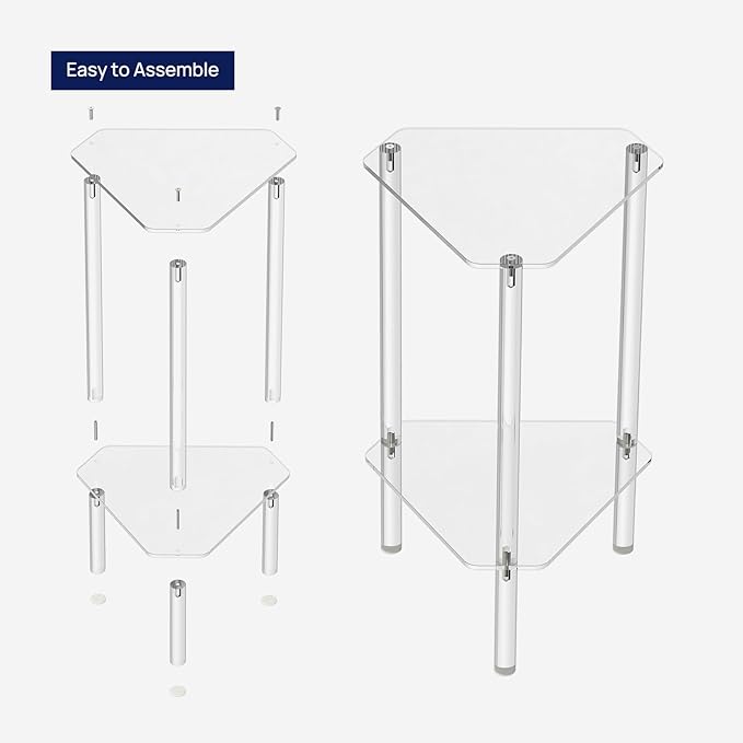 HMYHUM Clear Acrylic Triangle End Table, Corner Side Table for Small Spaces, Small Accent Table for Living Room, Bedroom and Balcony, Easy Assembly