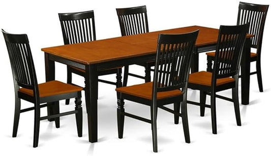 East West Furniture QUWE7-BCH-W 7 Piece Dining Table Set Consist of a Rectangle Dinner Table with Butterfly Leaf and 6 Dining Room Chairs, 40x78 Inch, Black & Cherry