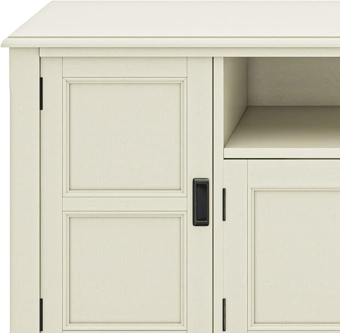SIMPLIHOME Burlington SOLID WOOD 72 Inch Wide Transitional TV Media Stand in Antique White for TVs up to 80 Inches, For the Living Room and Entertainment Center