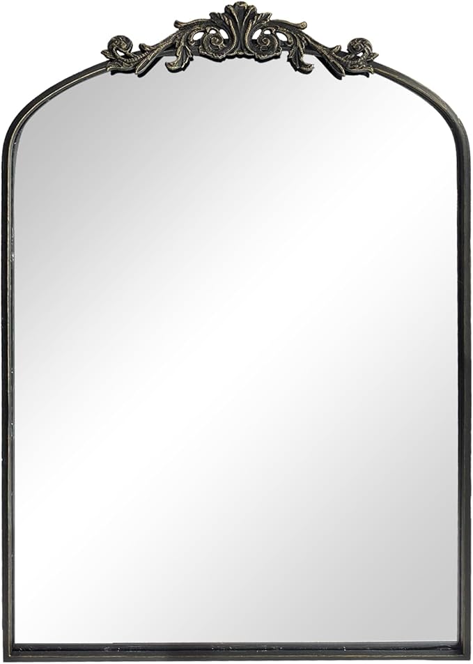 Wall Mirror Window Decorative Traditional Mirrors Antique Arched Farmhouse for Living Room Bedroom Entryway Bathroom Vanity (36 * 24 * 1.2, Black)