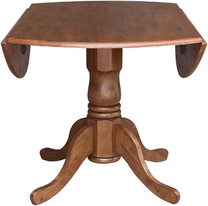 IC International Concepts 42-Inch Round Dual Drop Leaf Pedestal Dining Table, Elegant Space-Saving Furniture for Home and Office - Distressed Oak Finish