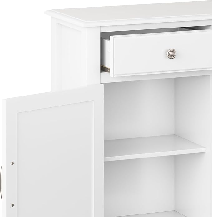 SIMPLIHOME Connaught 40-inch Wide Solid Wood Storage Cabinet in White for Entryway, Living Room, Organizer for Hats, Gloves, Shoes, Keys, Slim Design, Traditional Style