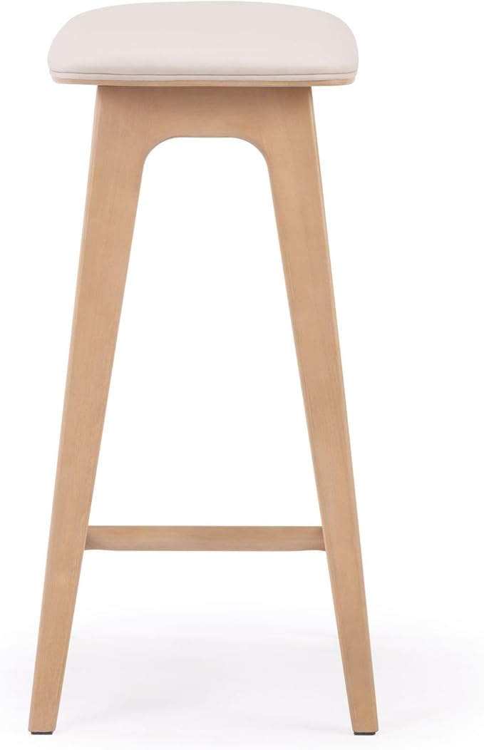 Plank+Beam Beryl Counter Height Stool - Mid-Century Modern Rubberwood Bar Stool with Faux Leather Seat, Metal Footrest, Easy Assembly, 4-Pack, Blonde/Sesame