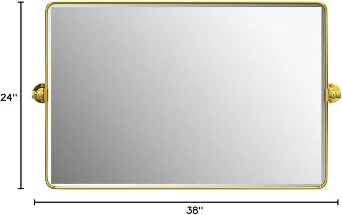 TEHOME 24 x 38'' Horizontal Farmhouse Gold Metal Framed Pivot Rectangle Bathroom Mirror Tilting Beveled Vanity Mirrors for Wall