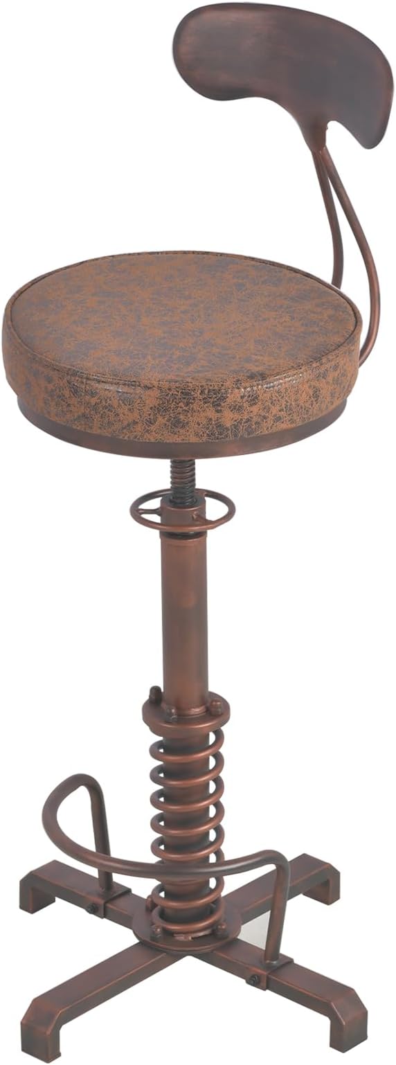 Industrial Bar Stool with Metal Backrest Rustic Coffee Stools with Swivel Leather Seat Vintage Kitchen Island Chair Farmhouse Dining Chairs 24.4-28.3inch Height Adjustable