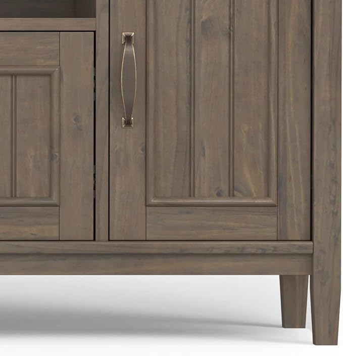 SIMPLIHOME Lev SOLID WOOD 72 Inch Wide Contemporary TV Media Stand in Smoky Brown for TVs up to 80 Inches, For the Living Room and Entertainment Center