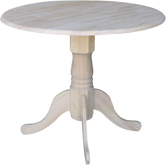 IC International Concepts 36" Dual Drop Leaf Dining Table Solid Real Wood, Sturdy Parawood, 36"W x 36"D x 30"H, DIY, Paint/Stain Ready, Unfinished