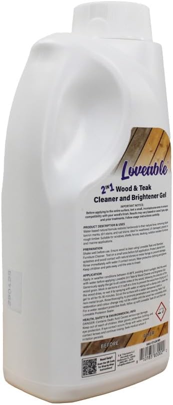 EcoDecors Loveable 2 in 1 Wood & Teak Cleaner and Brightener Gel, 1 L, for Outdoor Use, Cleans, Renews, and Refreshes Outdoor Wood