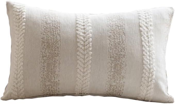 Pack of 1 Decorative Throw Pillow Covers 12x20 Inch, Pillow Cases for Living Room Couch Bedroom Farmhouse Home Decor, Soft Stripe Chenille Cushion Covers for Sofa Beige,12''x20''