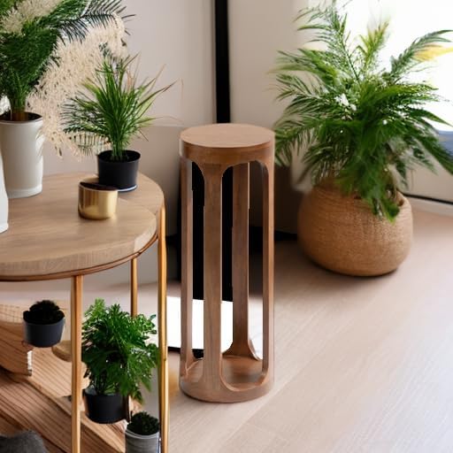 Kate and Laurel Dahl Wooden Round Drink Table; 8 x 23; Walnut Brown; Mid-Century Modern Circle Wood Accent Pedestal Table for Living Room Plant Stand or Small Bedroom Nightstand