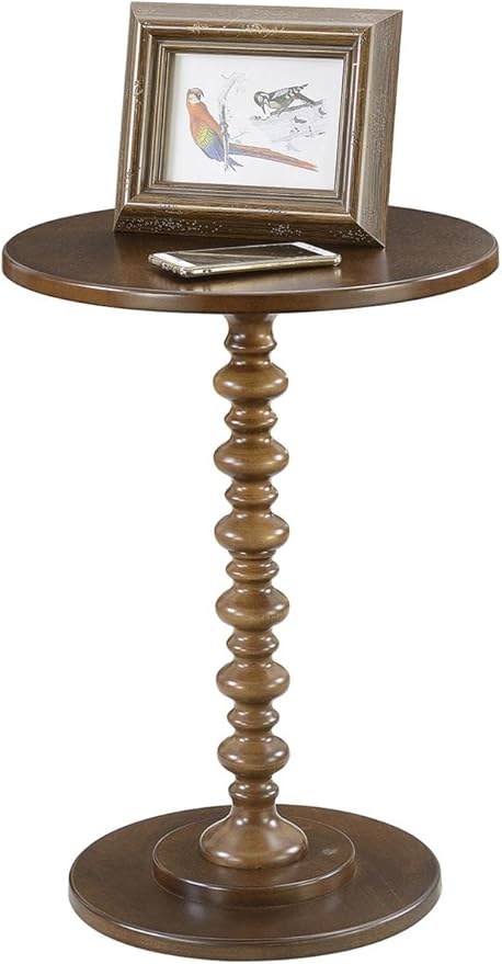 Convenience Concepts Palm Beach Spindle 17.75" Traditional Round End Living Room, Turned Solid Wood Side, Classic Display Pedestal Table, Espresso