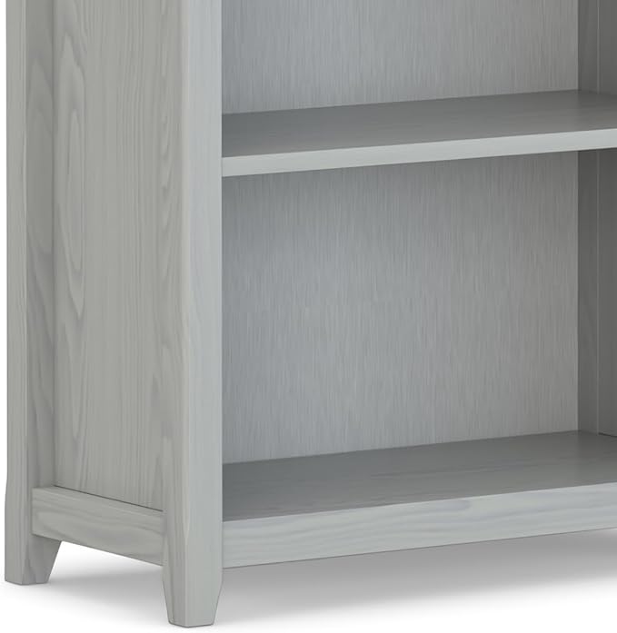 SIMPLIHOME Amherst Bookcase - 70 inch Tall 5-Shelf Solid Wood Bookshelf in Fog Grey, Transitional Storage for Living Room, Study Room or Office with Adjustable Shelves and Tapered Legs