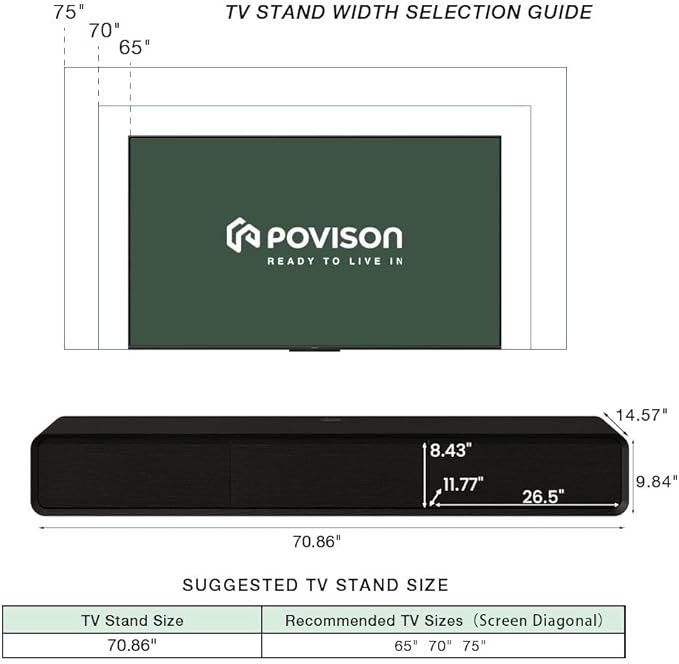 POVISON Fully-Assembled Minimalist Floating TV Stand, Modern Wall-Mounted Entertainment Center with 3 Flip-Down Cabinet Doors, Solid Wood Media Console, 70.87"