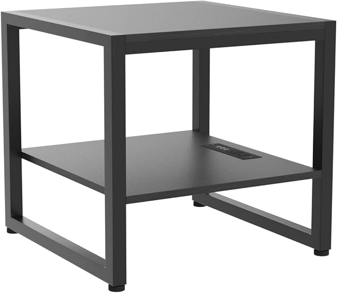Homieasy End Table with Charging Station, 20 Inch Mini Fridge Stand with 2-Tier Open Shelf, Square Bedside Nightstand & Sofa Side Table for Small Spaces, Black - 2 Pack