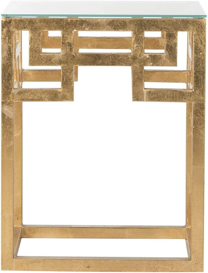 SAFAVIEH Home Collection Byram Greek Key Gold Glass Top End Table
