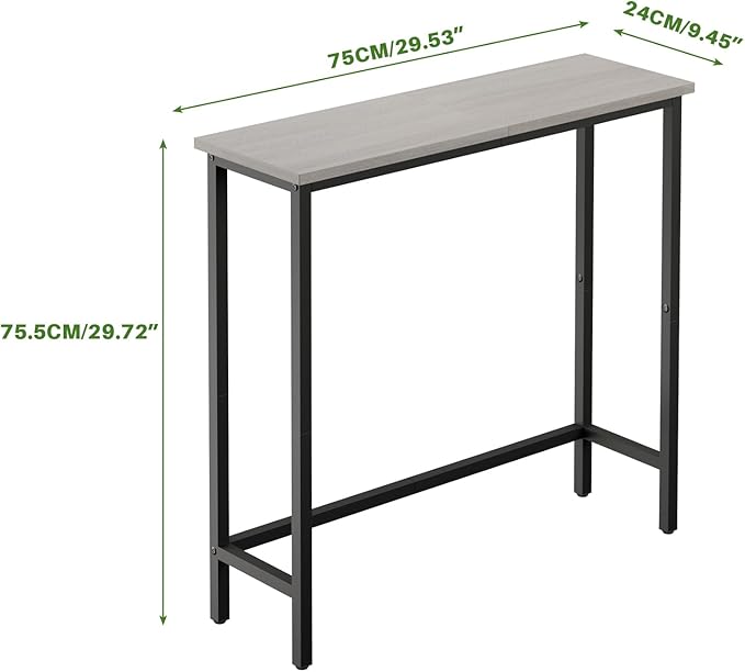 HollyHOME Narrow Console Table, 29.5" Slim Entryway Table, Sofa Stand, Hallway Shelf for Hallway, Bedroom, Living Room, Foyer, Grey