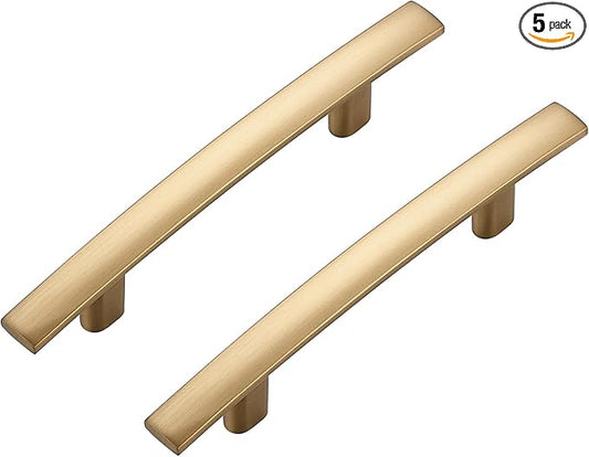5 Pack Cabinet Handles 3" Hole Center - Curved Cabinet Pulls Champagne Bronze Drawer Pulls for Kitchen Cupboard Solid Handles for Dresser Drawer Arch Closet Hardware
