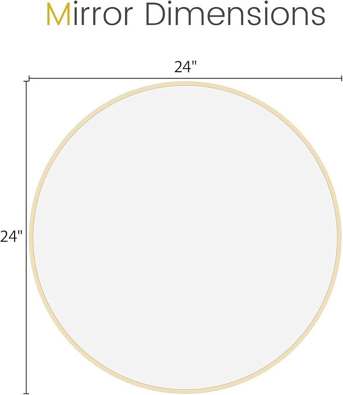 HOMECOOKIN Round Wall Mirror 24" Gold Circle Mirror for Bathroom with Metal Framed, Round Gold Mirror for Wall Decor, Vanity, Entryway Living Room