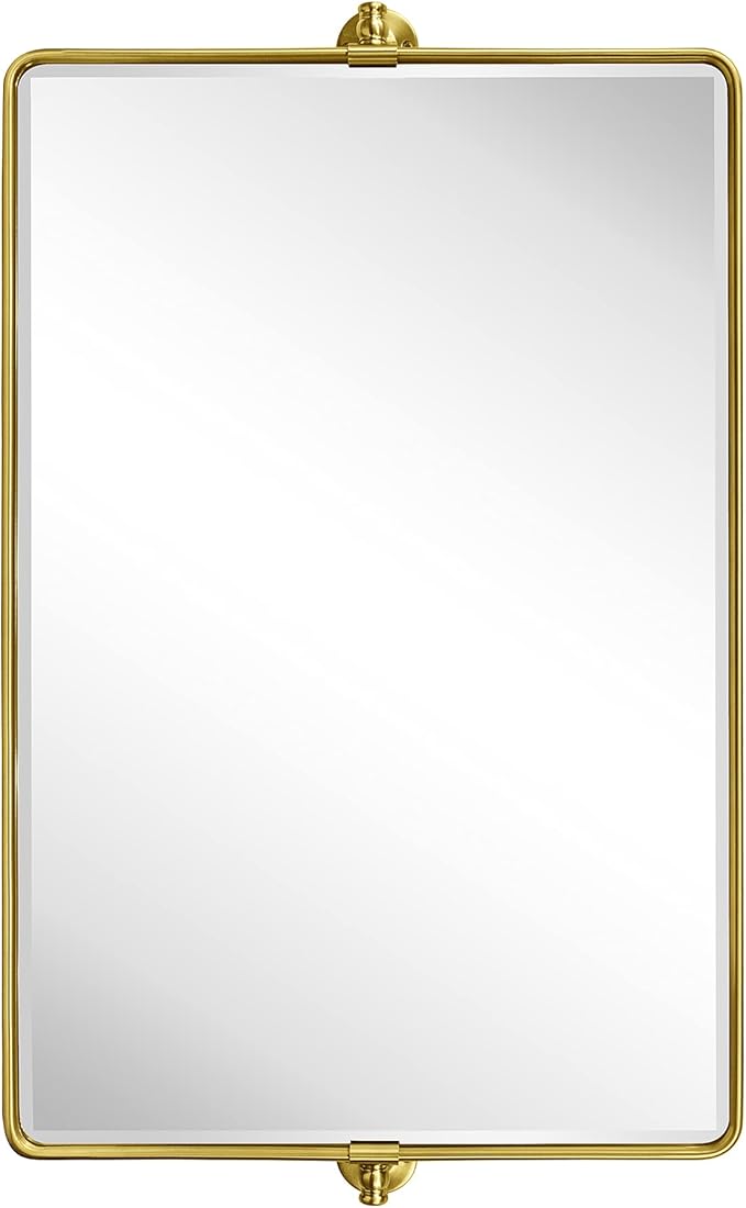 TEHOME 24 x 38'' Horizontal Farmhouse Gold Metal Framed Pivot Rectangle Bathroom Mirror Tilting Beveled Vanity Mirrors for Wall