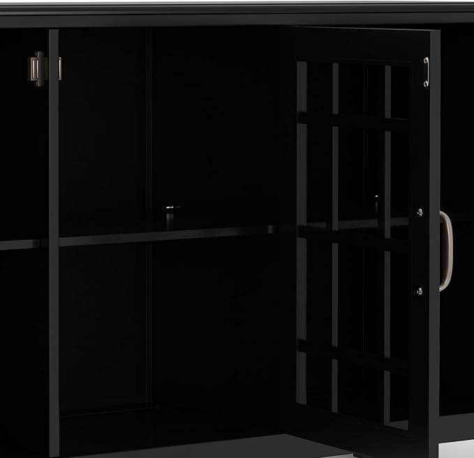 SIMPLIHOME Connaught Solid Wood 60 inch Wide Traditional Wide Storage Cabinet Buffet in Black for The Living Room, Entryway and Family Room
