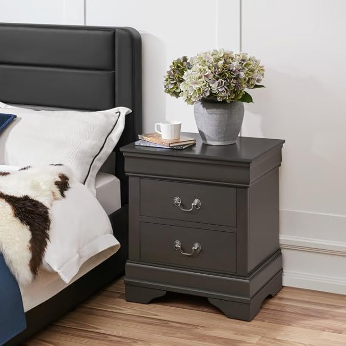 Yaheetech Fully-Assembled Nightstand with Drawers, Classic 2-Drawer Nightstand Large Bedside Table with Storage, Wooden Painted Storage Cabinet for Bedroom, 21.5″L×16″W×24.5″H, Rustic Gray
