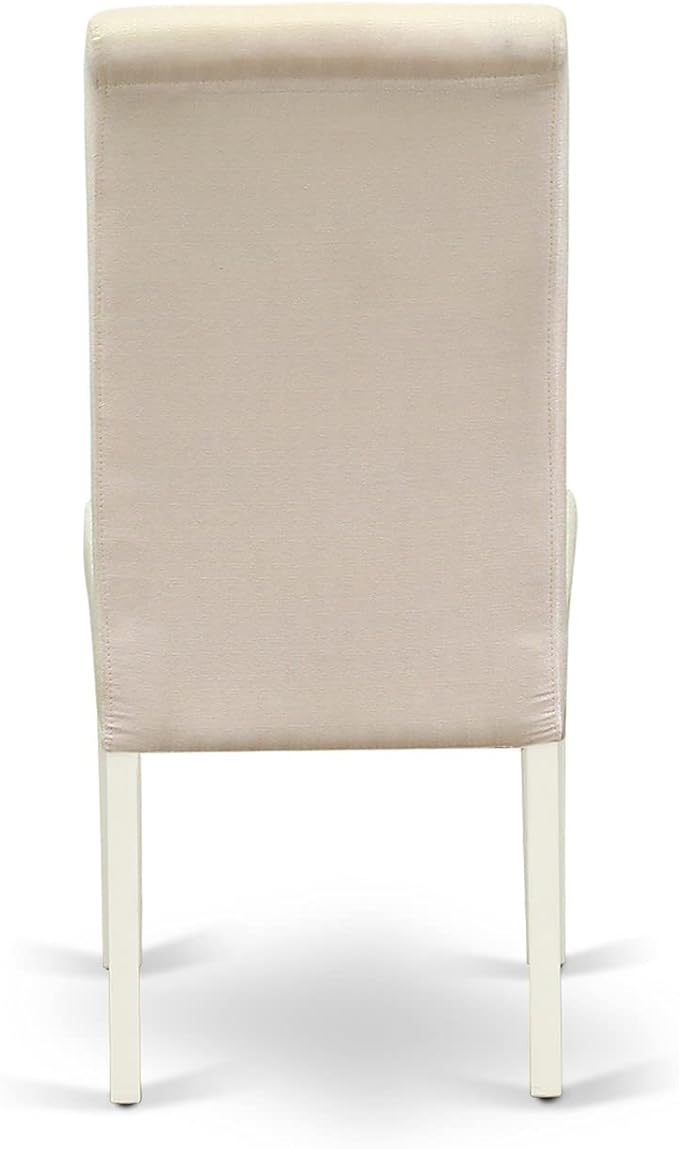 East West Furniture AMBA3-LWH-01 3 Piece Modern Dining Table Set Contains a Round Kitchen Table with Pedestal and 2 Cream Linen Fabric Upholstered Parson Chairs, 36x36 Inch, Linen White
