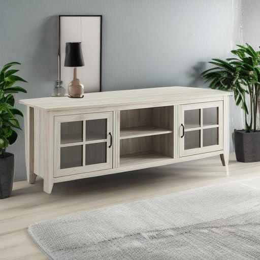 Walker Edison Portsmouth Classic 2 Glass Door TV Stand for TVs up to 80 Inches, 70 Inch, Birch